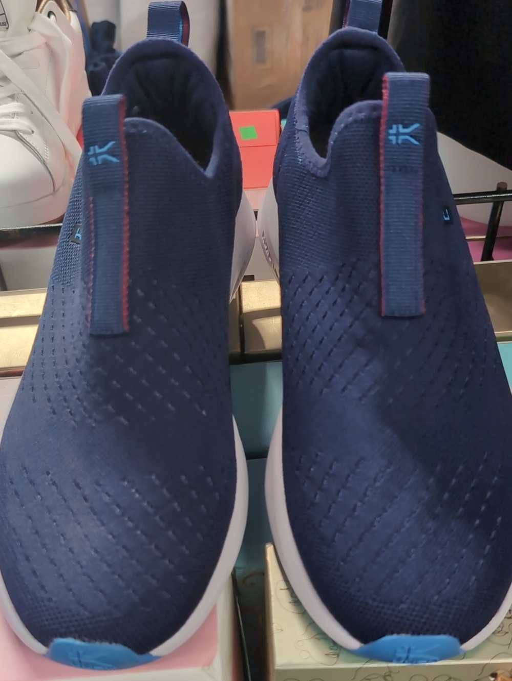 KURU Men's Slip-On Knit Sneakers in Navy with Light Blue Accents